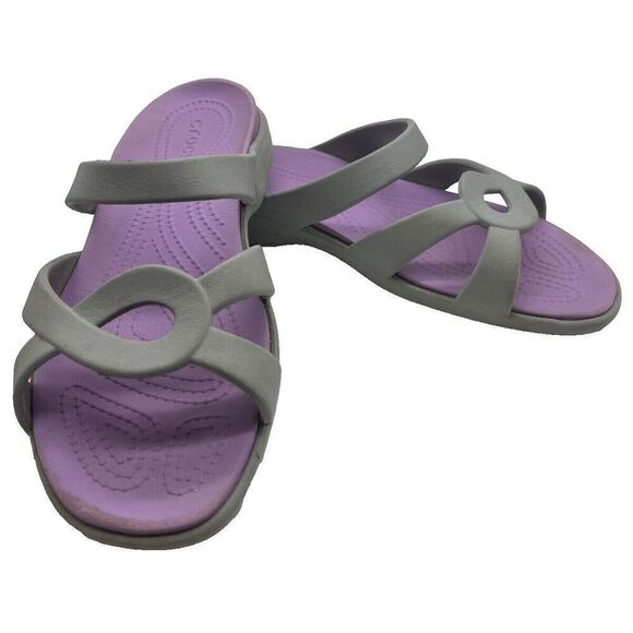 Crocs Meleen Twist Sandals Womens Gray Purple Summer Beach Comfort Size 10 - Picture 1 of 10